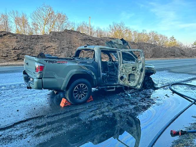 This truck caught fire on Interstate 91 in Northampton last Friday afternoon, backing up traffic along the f. There were no injuries, the Fire Department said on its Facebook page.
