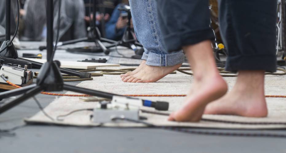 Members of Morrissey Blvd. perform shoeless during the second annual MojoFest at The Club, Saturday, April 26, 2025, in Hadley. Members of Morrissey Blvd. perform shoeless during the second annual MojoFest at The Club, Saturday, April 26, 2025, in Hadley.