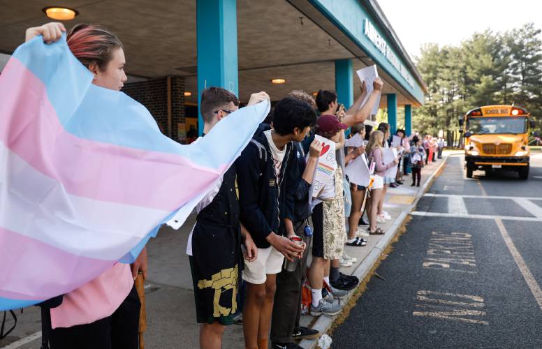 Completed Title IX reports released publicly on Friday found that Amherst Regional Public School leaders failed to adequately protect LGBTQ+ students from bullying and harassment by classmates and staff members. In this May photo, high school students rally in support of the middle school students.