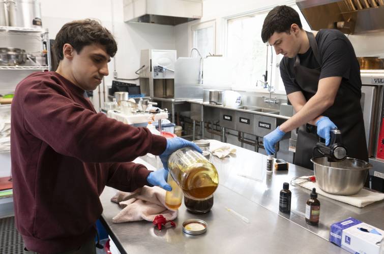 Michael and Brian Lupario, owners of Western MA Hemp, at the commercial kitchen in Chester where they make their products.