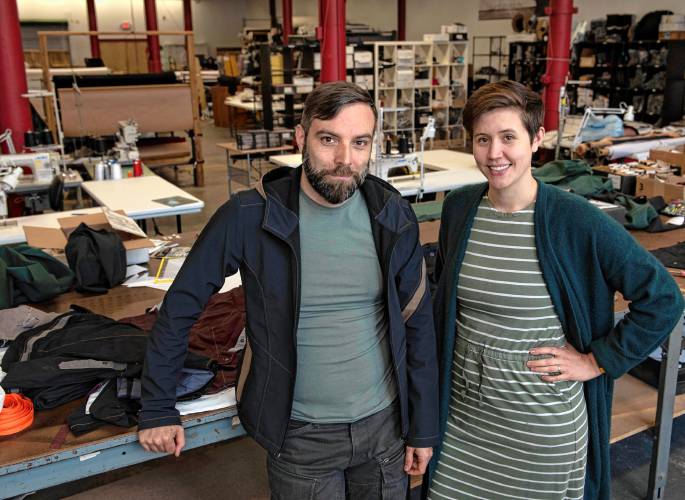 David and Willow Volante,  co-owners of  Volante Designs,  at the business in Easthampton. 