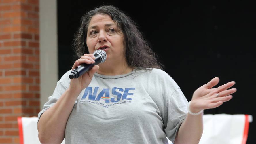 Northampton Association of School Employees union President Andrea Egitto said the union has voted to go work-to-rule starting Monday because of stalled contract negotations. Northampton Association of School Employees union President Andrea Egitto said the union has voted to go work-to-rule starting Monday because of stalled contract negotations.