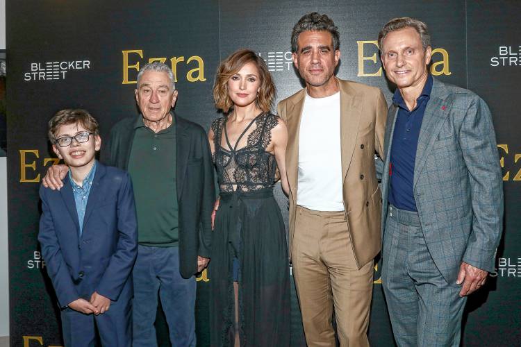 From left, actors William A. Fitzgerald, Robert De Niro, Rose Byrne, and Bobby Cannavale, and actor/director Tony Goldwyn attend the premiere of “Ezra” at the DGA Theater in New York in late May.